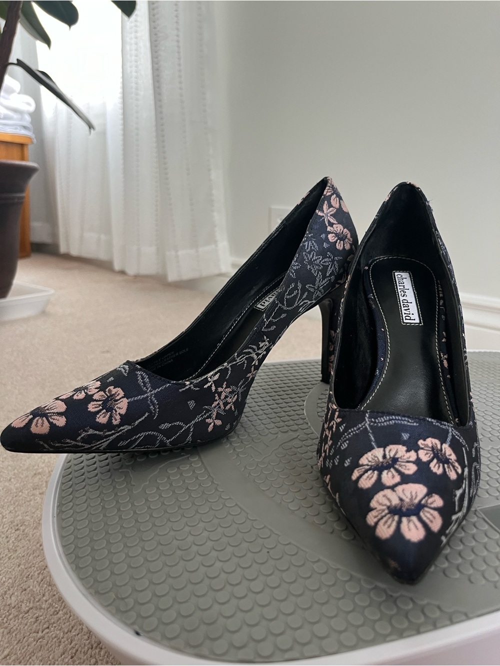 Charles David Navy Heels with Blush Floral Print